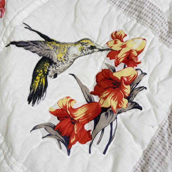 Handmade Machine Stitched Quilted Throw Hummingbird Cottage Garden 46 x 58 Stain - Picture 3 of 14